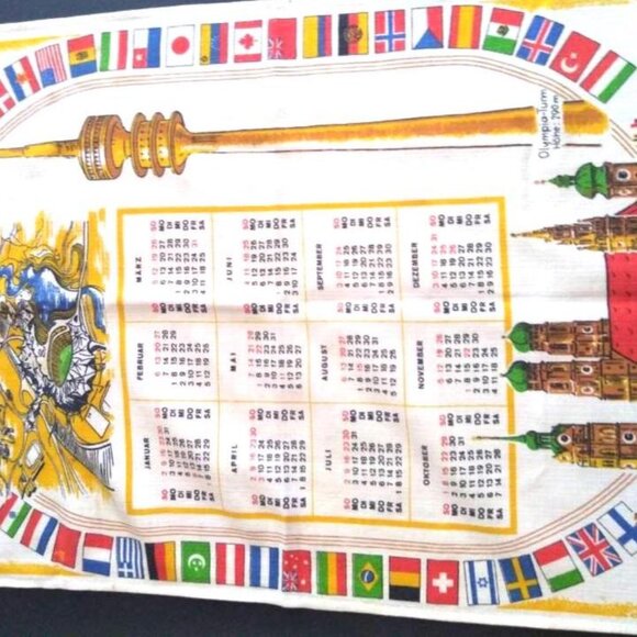1972 Munich Germany Kitchen Tea Towel Calendar Olympic Summer Game - Picture 5 of 10